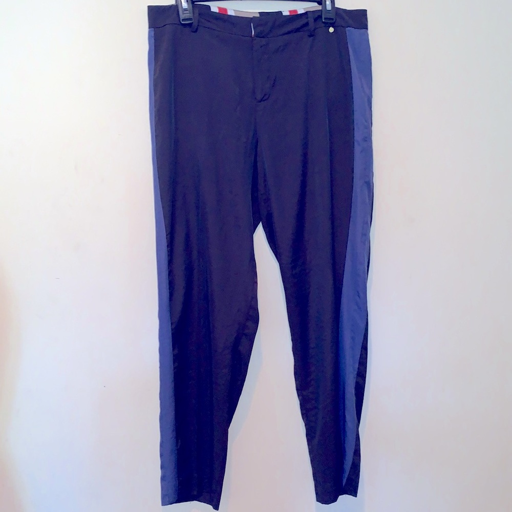 Anthropologie Harlyn Trousers Black with Blue Side Stripe Office Size M